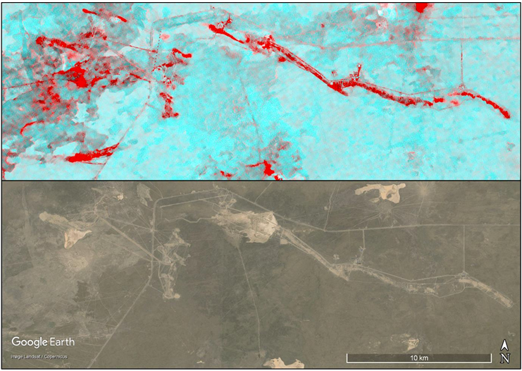 Multitemporal coherence over West Mynkuduk ISL mining site